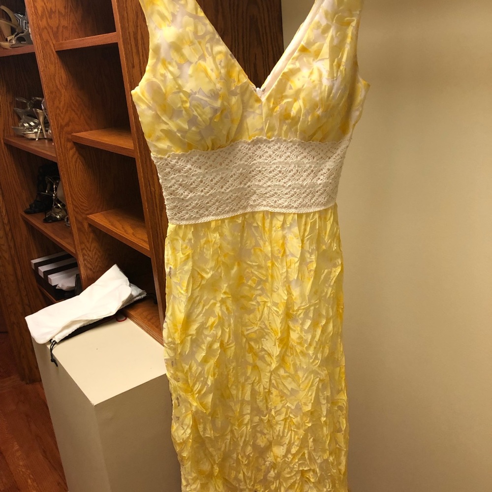 Kay Unger yellow floral dress size 2